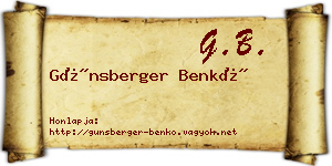 Günsberger Benkő névjegykártya